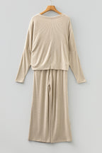 Jet Stream 3D Ribbed V Neck Pullover Drawstring Pants 2 Piece Lounge Set