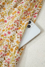 Yellow Floral Print Frilly Trim Smocked Cuff Long Sleeve Loose Shirt Dress