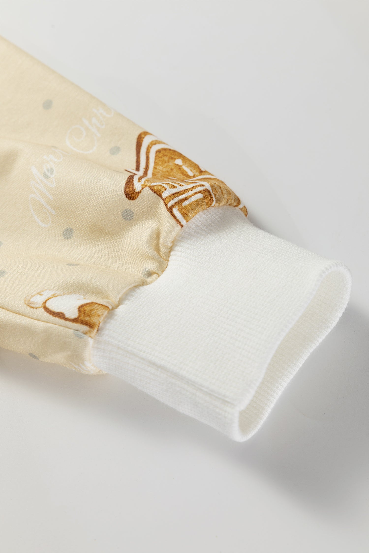 Beige Gingerbread Man Christmas Print Long Sleeve Pullover Lounge Short Set