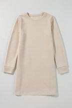 Gray Solid Color Textured Long Sleeve Shift Dress