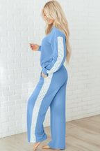 Beau Blue Floral Patchwork Drop Shoulder Pullover and Sweatpants Lounge Set
