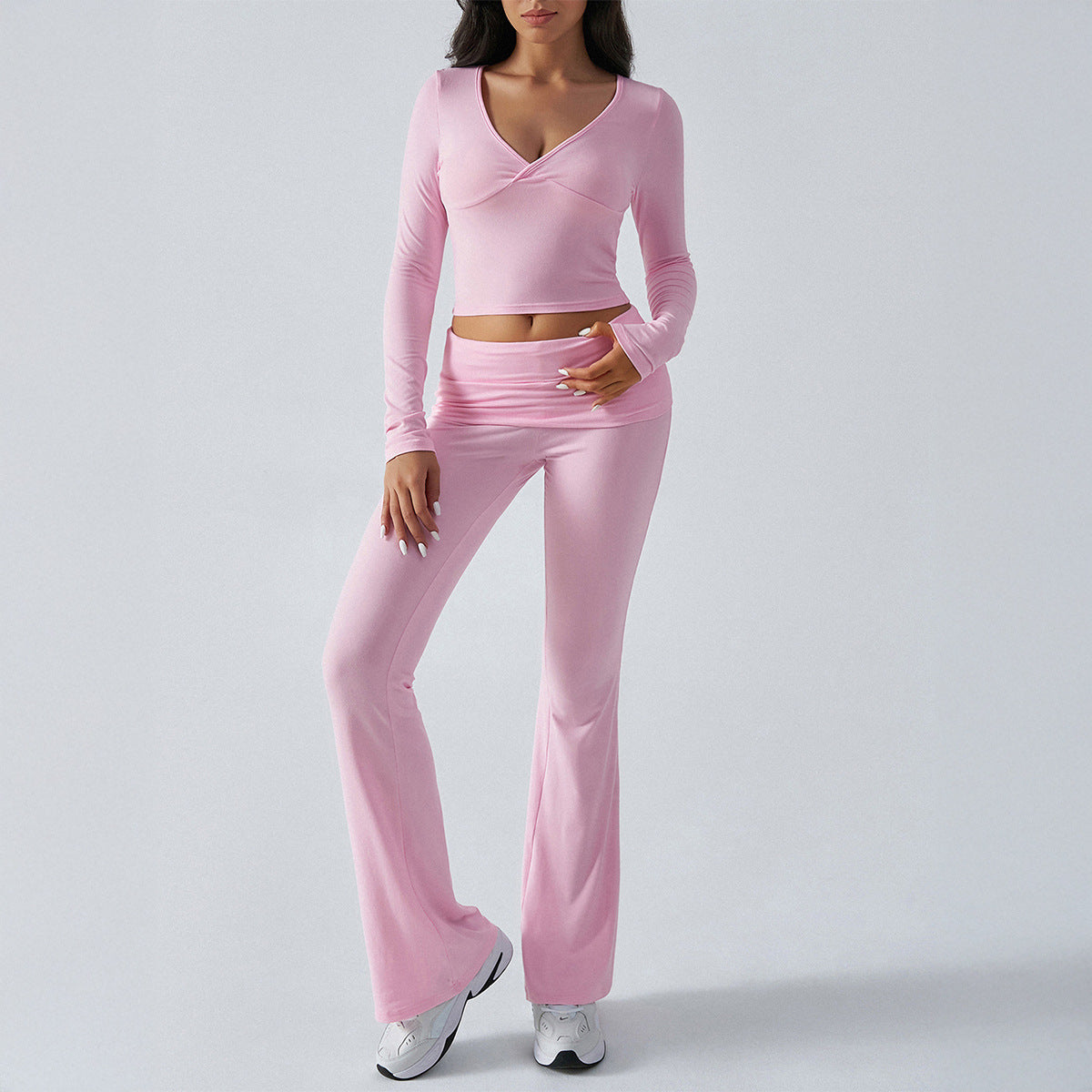 Women's Casual Sports Slim-fitting Knitted Long-sleeved Trousers Two-piece Suit