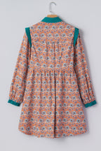 Orange Boho Floral Contrast Collared Shirt Mini Dress