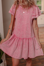Sachet Pink Mineral Wash Raw Edge Ruffle Mini Dress