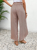 Pink Bohemian Print Slit Wide Leg Smocked High Waist Pants