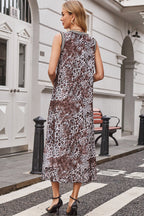 Multicolour Leopard Checkered Double Printed Reversible Sleeveless Long Dress
