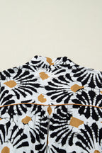 Black Abstract Floral Print Split V Neck Long Dress with Sleeves