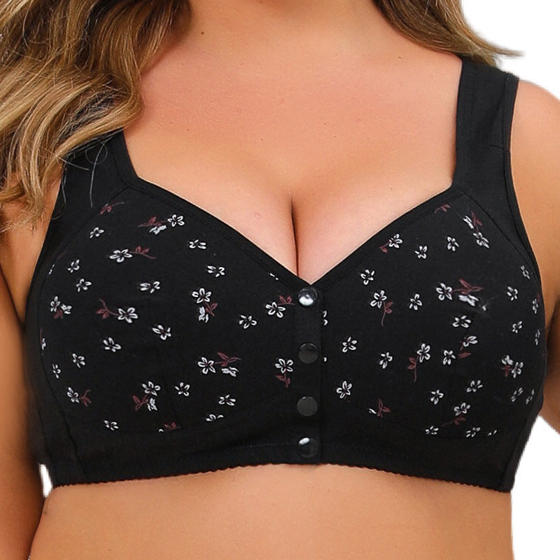 Front Button Printed Wireless Plus Size Bra