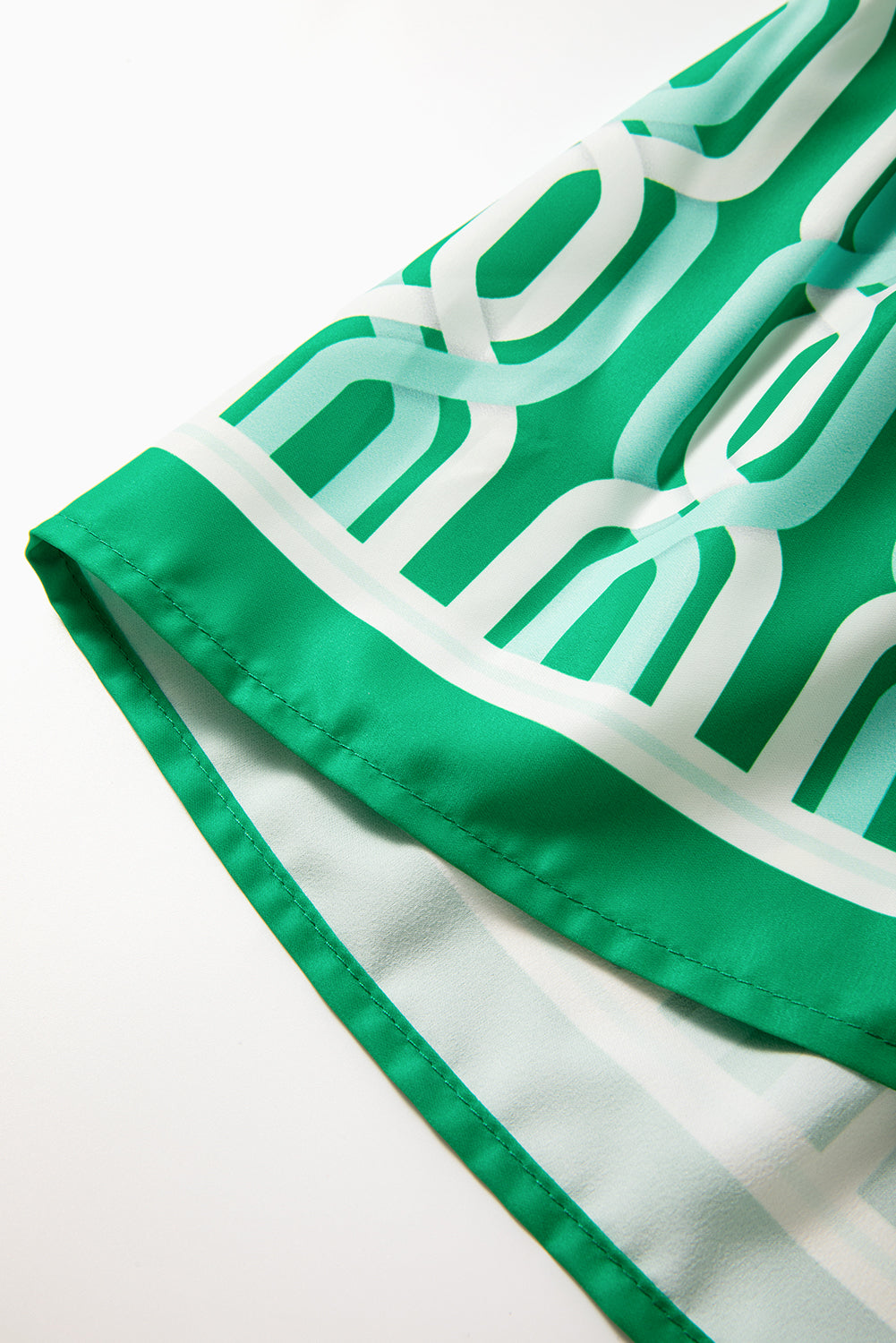 Bright Green Abstract Patterned V Neck Puff Short Sleeve Mini Dress