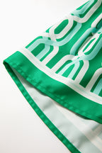 Bright Green Abstract Patterned V Neck Puff Short Sleeve Mini Dress