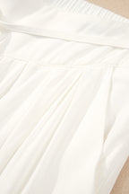 White Solid Drop Waist Pleated Wide Leg Casual Pants