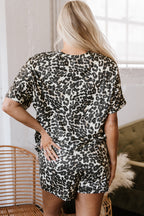 Black Cheetah Printed Casual Tee and Shorts Lounge Set
