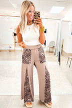Straw Yellow Mineral Wash Leopard Patchwork Wide Leg Pants
