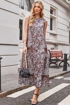 Multicolour Leopard Checkered Double Printed Reversible Sleeveless Long Dress