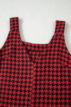 Red Houndstooth Print V Neck Sleeveless Mini Dress