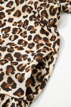 Brown Leopard Print Striped Patchwork 3/4 Sleeve Loose Mini Dress