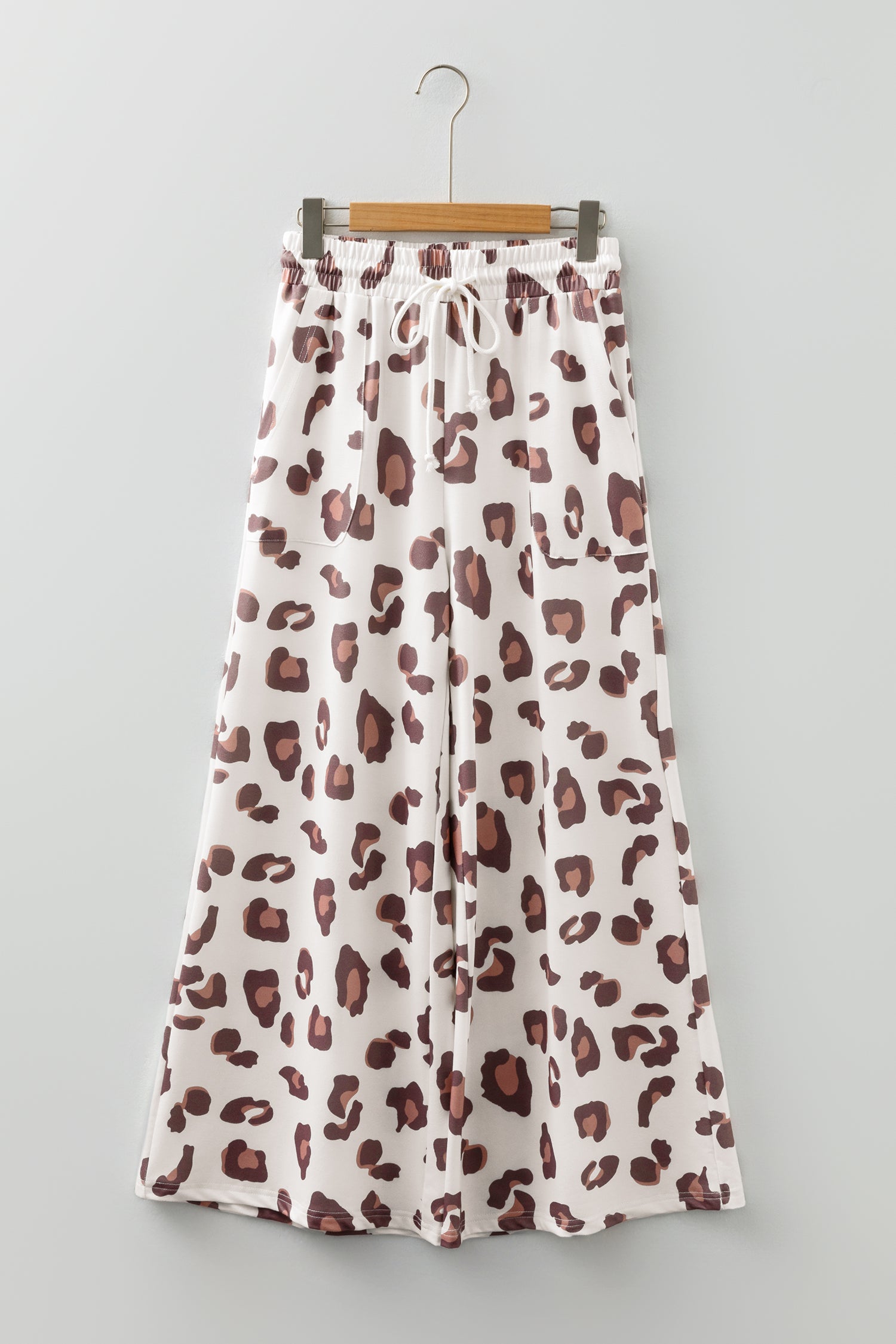 Pink Drawstring Leopard Print Patch Pocket Loose Pants