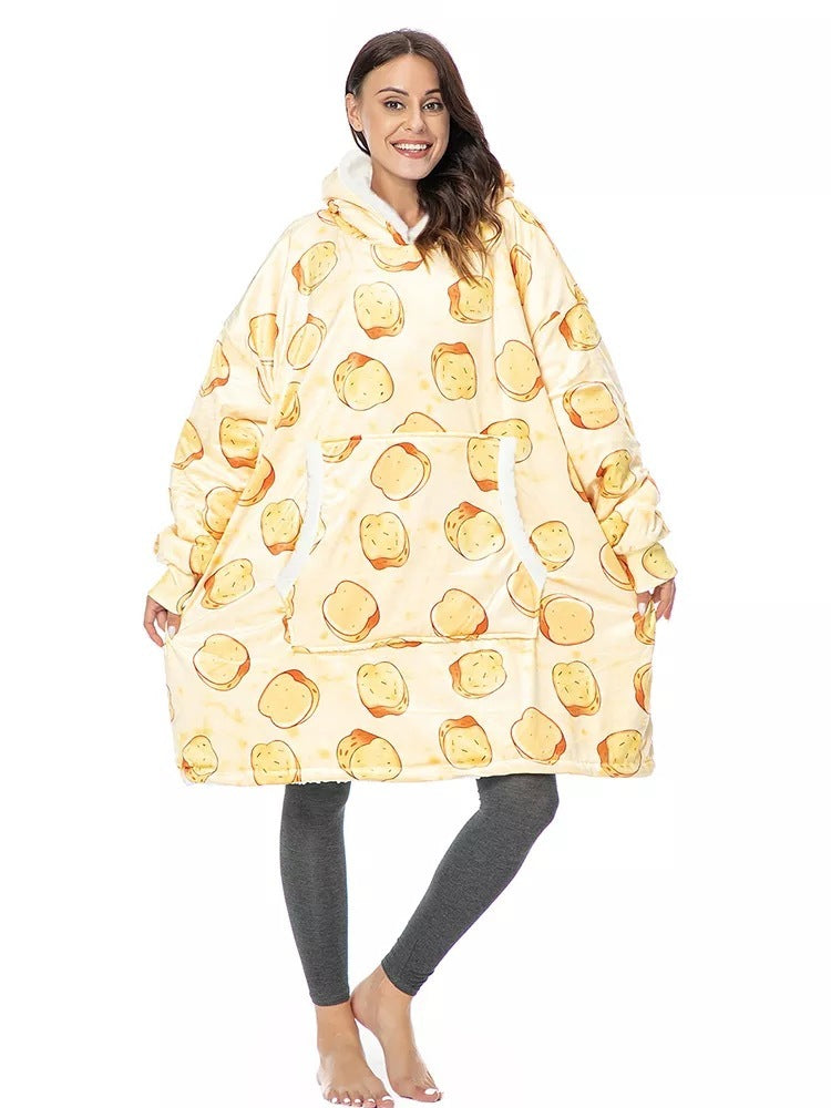 Christmas Pajamas Flannel Printed Hooded Blanket