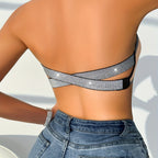 Silver Ribbon Stitching Seamless Side Buckle Wireless Women's Bra