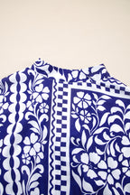 Dirty blue Shirred Waist V Neck Sleeveless Floral Print Midi Dress