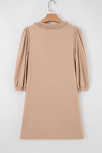 Light French Beige Braided Trim Puff Sleeve Dress