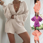 Long Sleeve Solid Color Pocket Jumpsuit Casual Home Wear