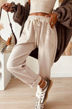 Jet Stream Embroidered Patched Pockets Drawstring Pants