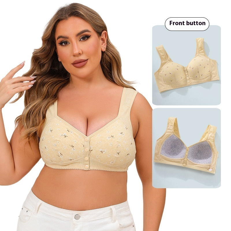Front Button Printed Wireless Plus Size Bra