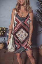 Red Geometric Paisley Print Sleeveless Shift Mini Dress