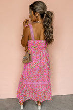 Pink Floral Lace Tied Strap Empire Waist Maxi Dress