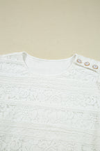 White Lace Crochet Round Neck Puff Sleeve Shift Mini Dress