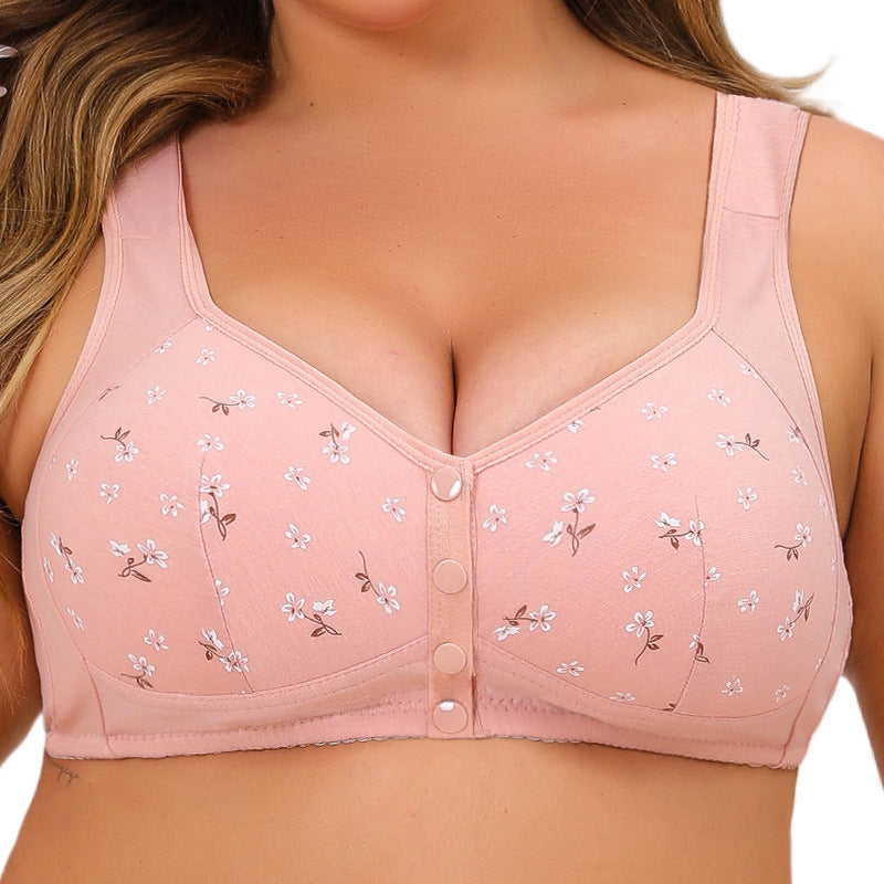 Front Button Printed Wireless Plus Size Bra