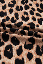 Brown Leopard Print Smocked Detail Flowy Midi Dress