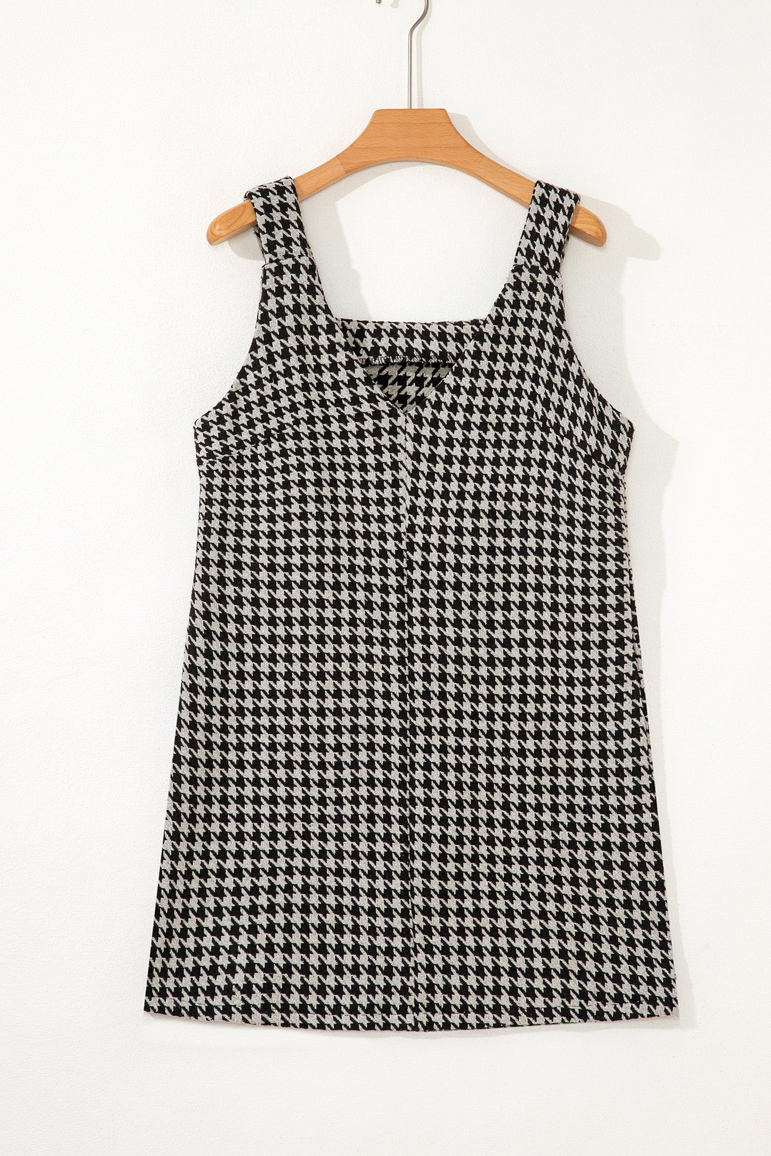 Red Houndstooth Print V Neck Sleeveless Mini Dress