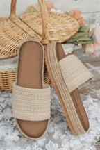 White Boho Woven Non-slip Wedge Slippers