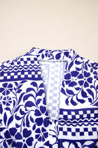 Dirty blue Shirred Waist V Neck Sleeveless Floral Print Midi Dress