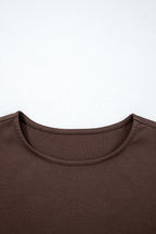 Coffee Short Sleeve Knit Top Patchwork Pleated Long Dress