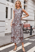 Multicolour Leopard Checkered Double Printed Reversible Sleeveless Long Dress