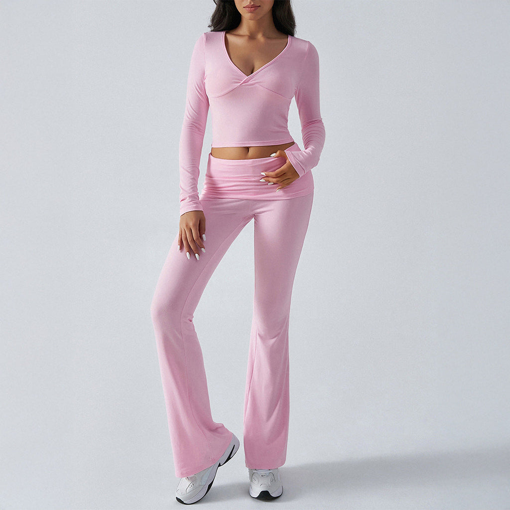 Women's Casual Sports Slim-fitting Knitted Long-sleeved Trousers Two-piece Suit