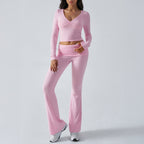 Women's Casual Sports Slim-fitting Knitted Long-sleeved Trousers Two-piece Suit