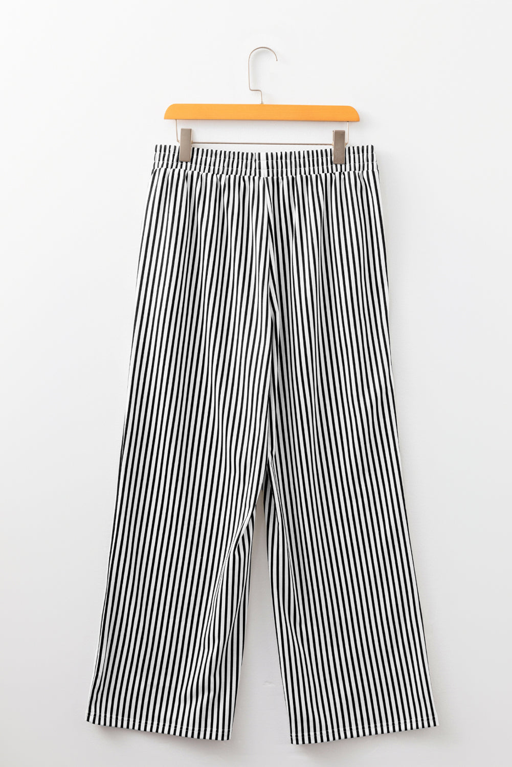 Brown Stripe Elastic High Waist Pocketed Loose Pants