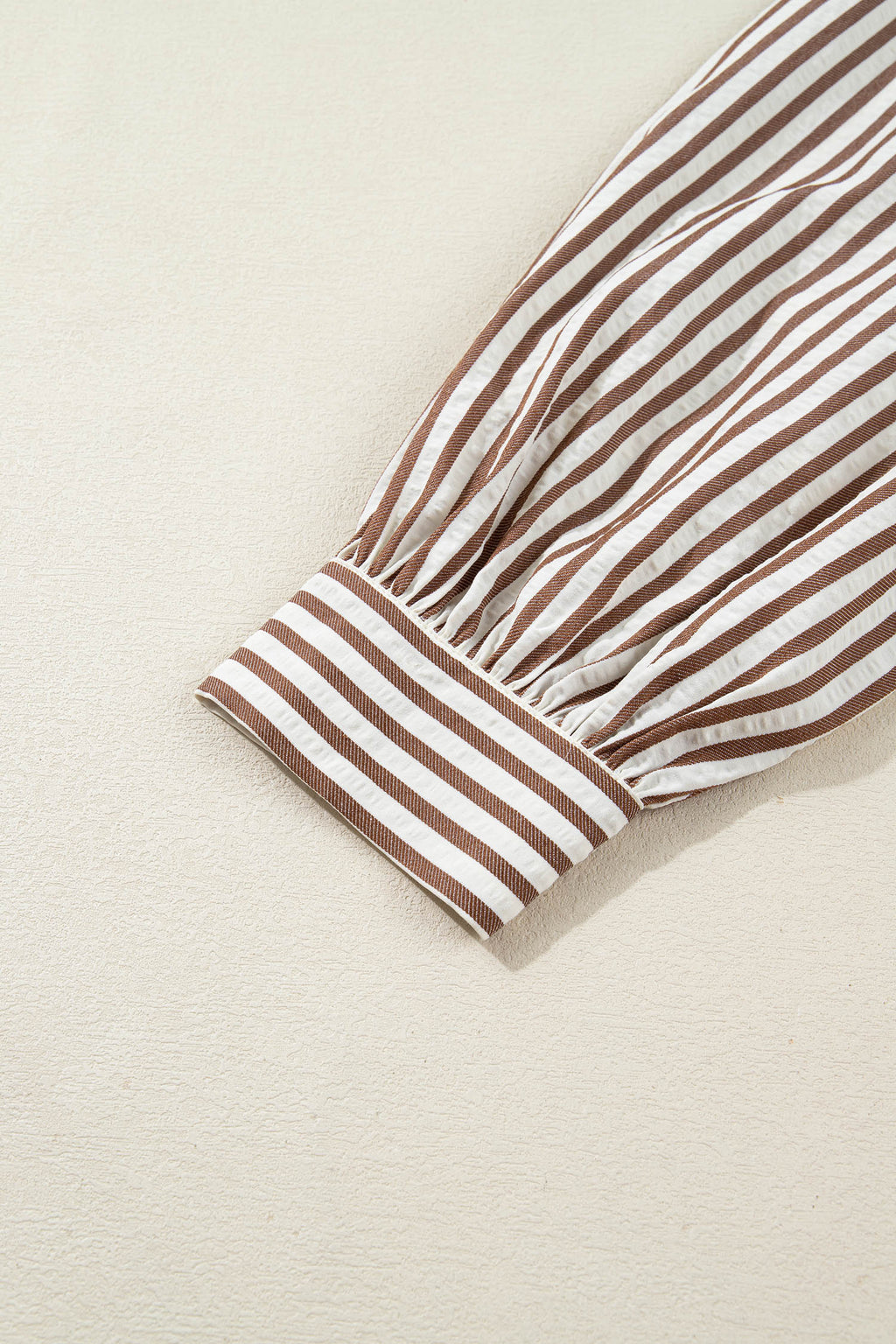 Brown Stripe Knot Waist Puff Sleeve Button Down Mini Shirt Dress