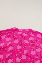 Rose Red Floral Print Pleated Drawstring Flowy Midi Dress