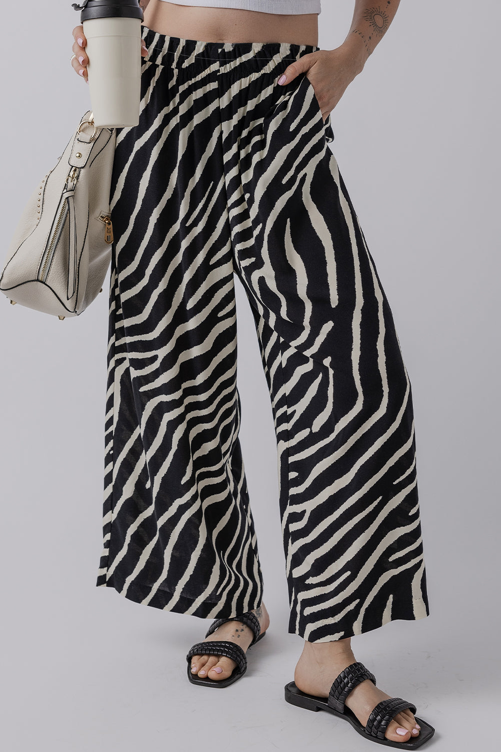 Black Zebra Striped Summer Wide Leg Pants