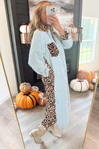 Brown Stripe Contrast Leopard Patchwork Long Shirt Dress with Slits