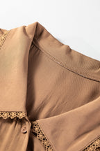 Straw Yellow Lace Trim Peter Pan Collar Long Sleeve Mini Shirt Dress