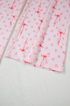 Pink Bow Knot Polka Dot Print Short Sleeve Top Lounge Set