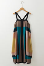 Brown Retro Geometric Printed Y Back Sleeveless Dress