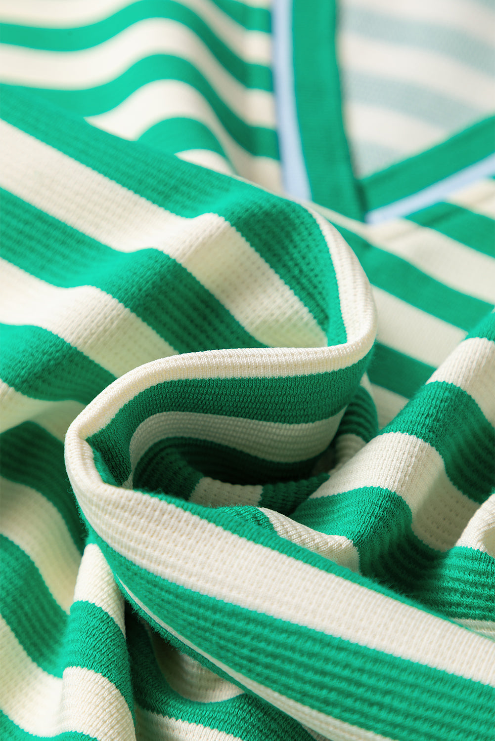 Green Striped Contrast Collar Split Neck Long Sleeve Mini Dress