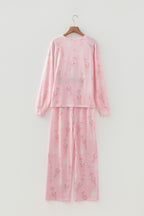 Pink Christmas Tree Nutcracker Print 2pcs Lounge Pant Set